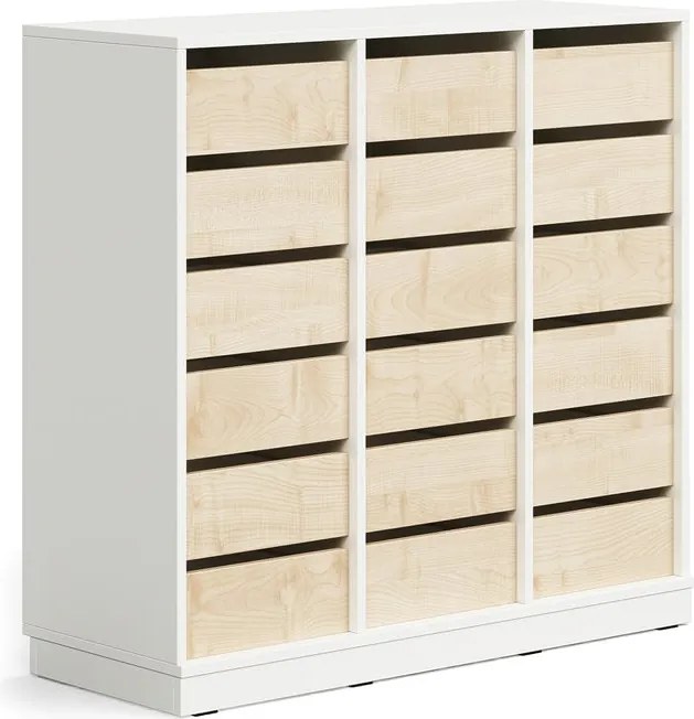 Úložná skrinka CASPER, 18 zásuviek, so soklom, biela/breza