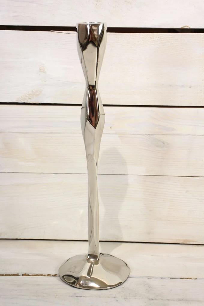 Kovový svietnik na podstavci - strieborný (v. 32 cm) - moderný štýl