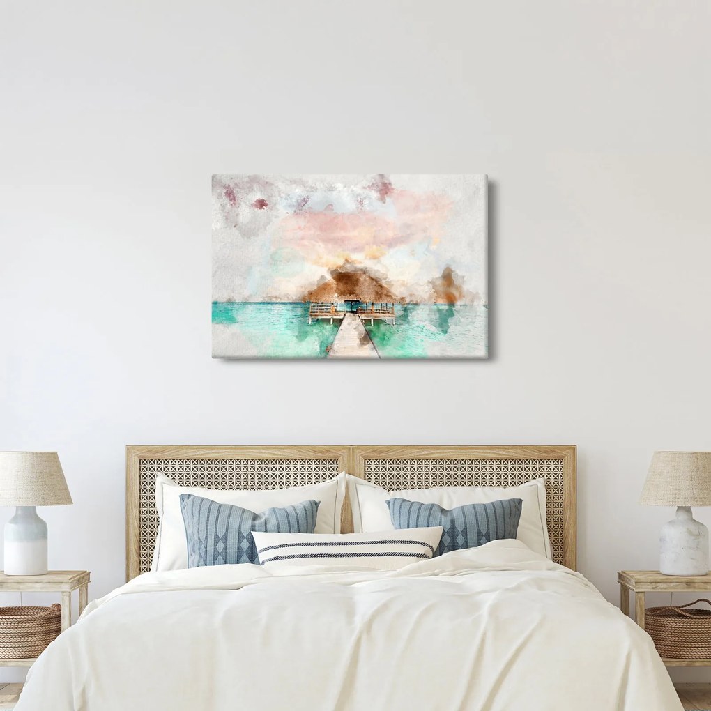 Obraz - Maledivy, drevené mólo (90x60 cm)