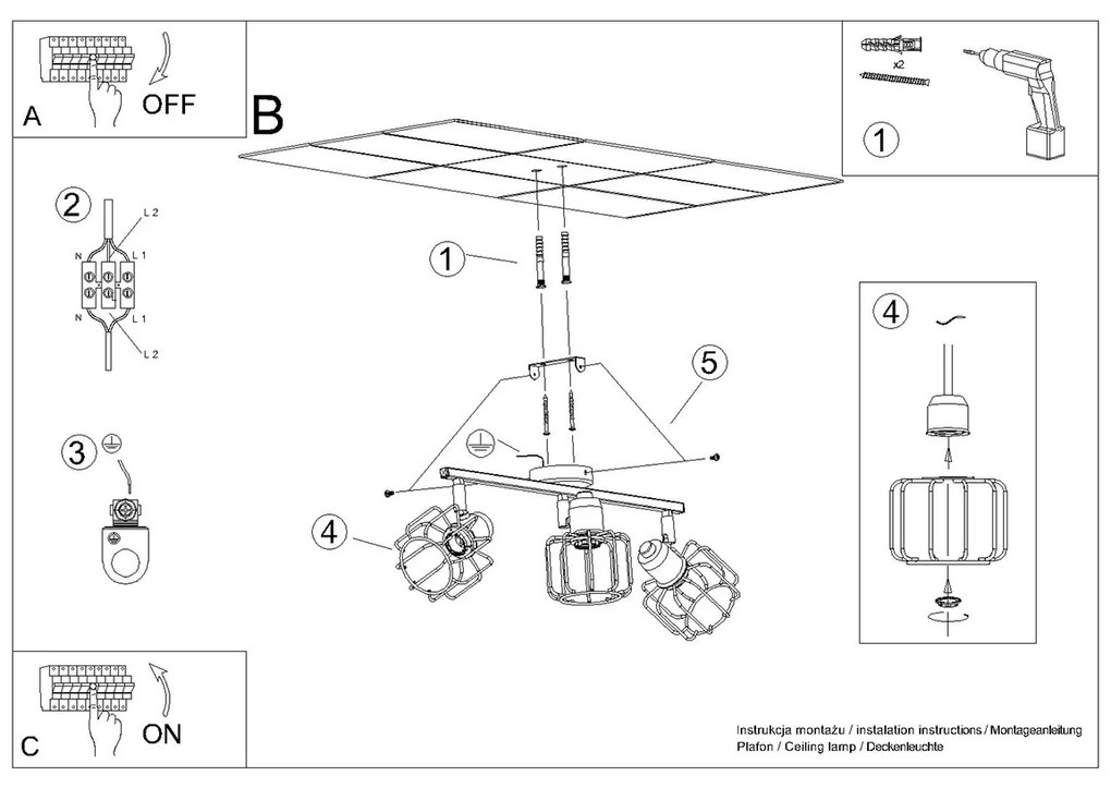 Bodové svietidlo Beluci, 3x biele drôtené tienidlo, (možnosť polohovania)