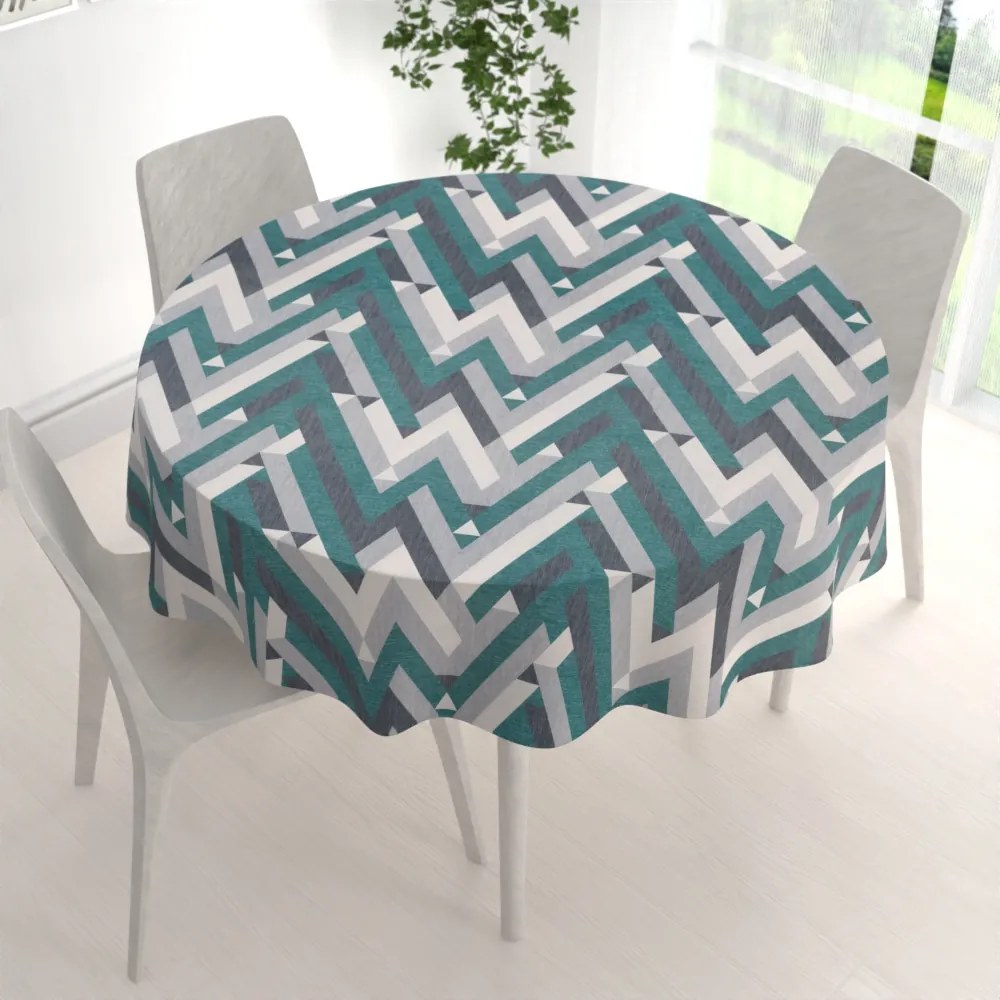 Biante Zamatový okrúhly obrus Tamara TMR-026 Zeleno-sivý designový cik-cak Ø 120 cm