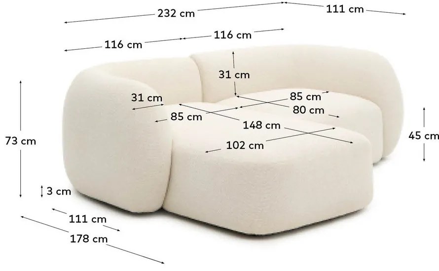 Krémová ženilková rohová pohovka (ľavý roh/s leňoškou) Martina – Kave Home