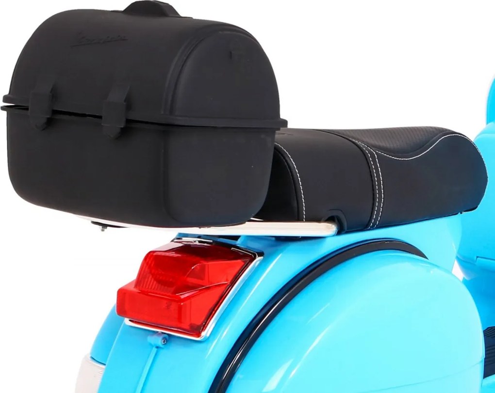 Ramiz Vespa elektrický skúter pre deti Modrá + pomocné kolieska + audio + ekokoža + EVA + pomalý štart