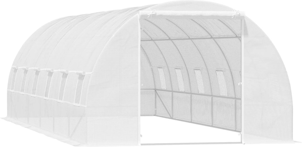Outsunny Záhradný tunelový skleník 8x3x2 m so 12 oknami a roll-up dverami na pestovanie rastlín, paradajok a zeleniny, oceľ a PE 140 g/m² biely | Aoso