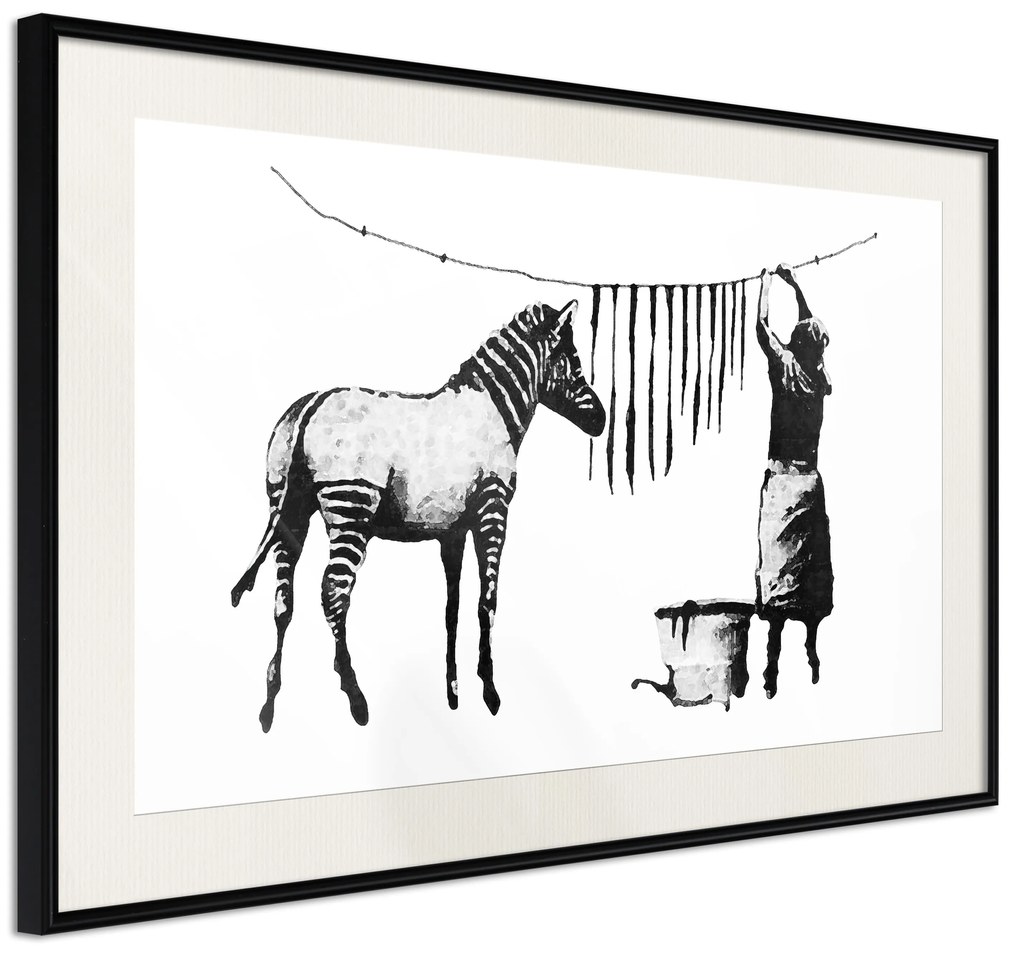 Artgeist Plagát - Banksy: Washing Zebra [Poster] Veľkosť: 30x20, Verzia: Zlatý rám s passe-partout