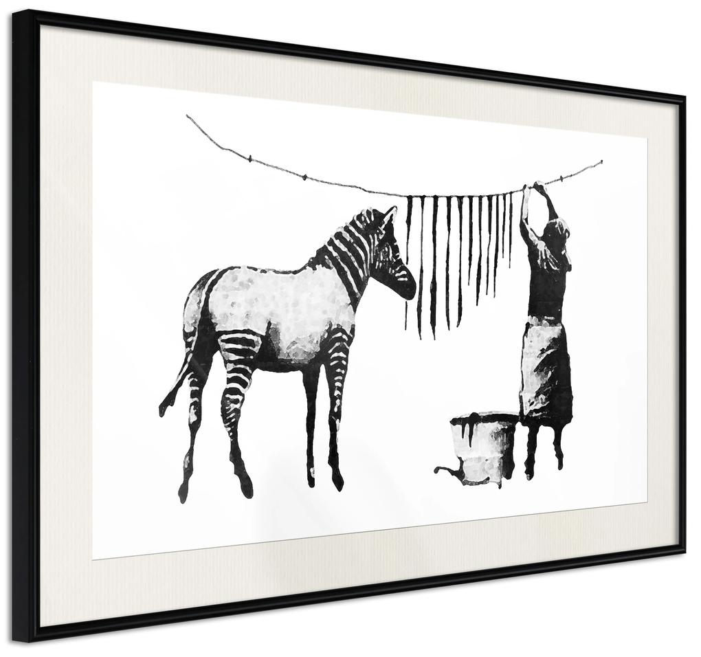 Artgeist Plagát - Banksy: Washing Zebra [Poster] Veľkosť: 60x40, Verzia: Čierny rám s passe-partout