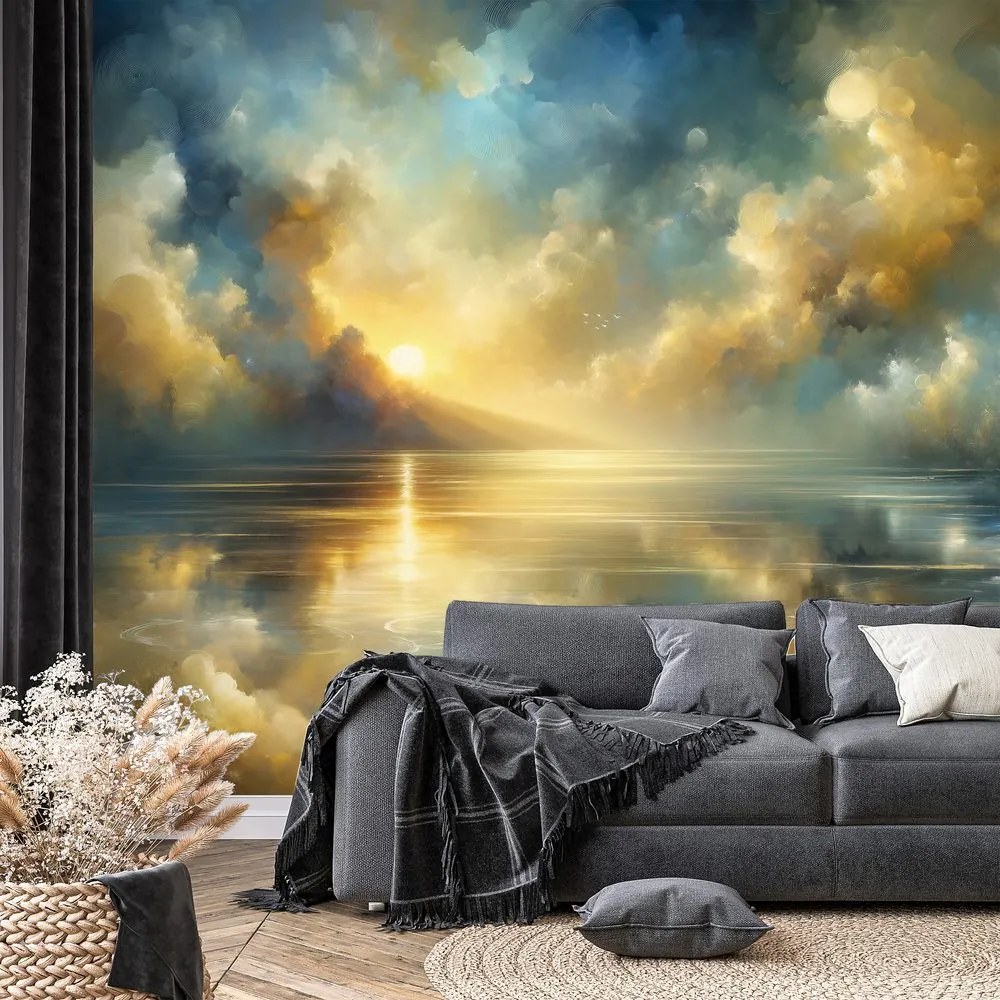 Samolepiaca tapeta zlaté slnko nad modrou hladinou