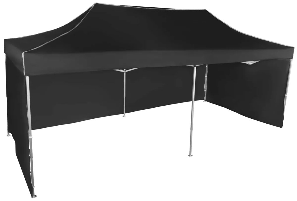 Rýchlorozkladací nožnicový stan 3x6m – hliníkový, Čierna, 3 bočné plachty