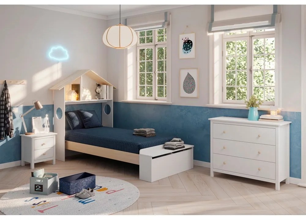 Biela nízka detská komoda z borovicového dreva 100x80 cm Max – Marckeric