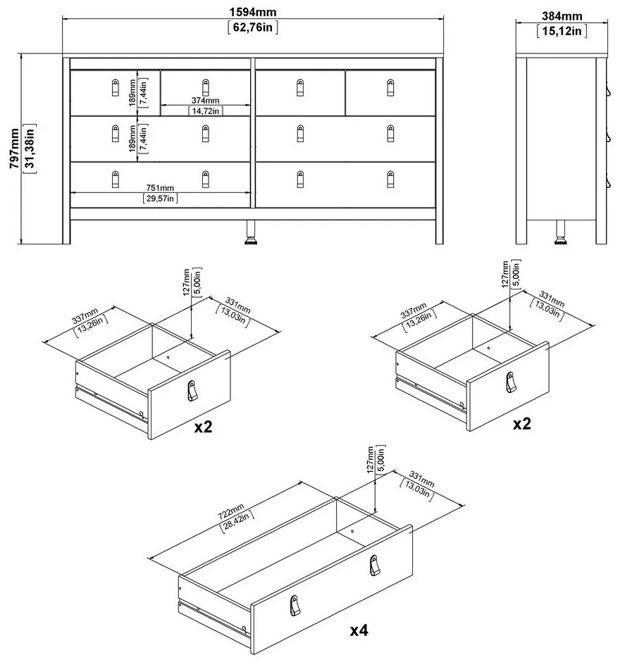 Biela nízka komoda 159x80 cm Madrid – Tvilum