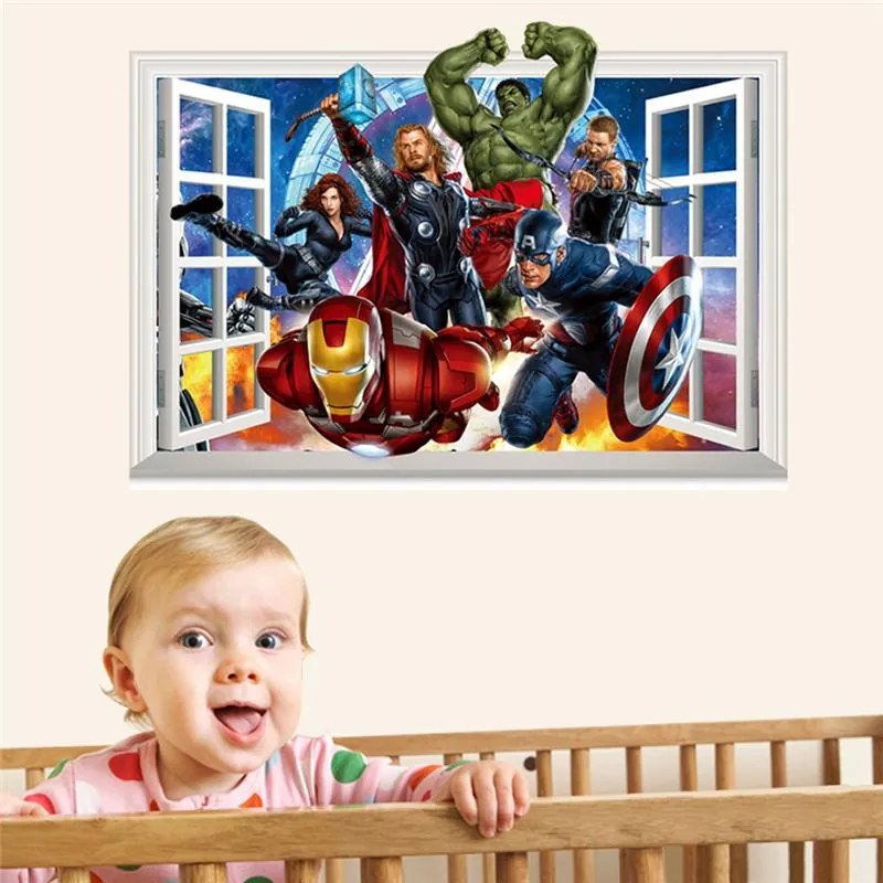 Veselá Stena Samolepka Avengers v okne