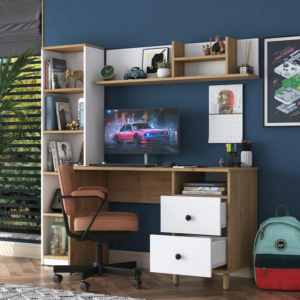 Pracovný stôl Hap Walnut and White