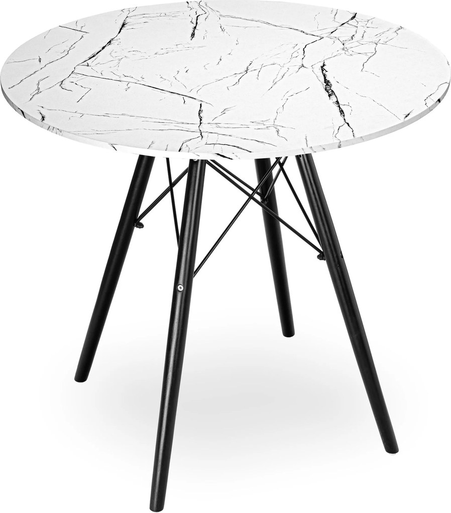 Kulatý jídelní stůl Paris Black 80 cm bílý mramor/černý
