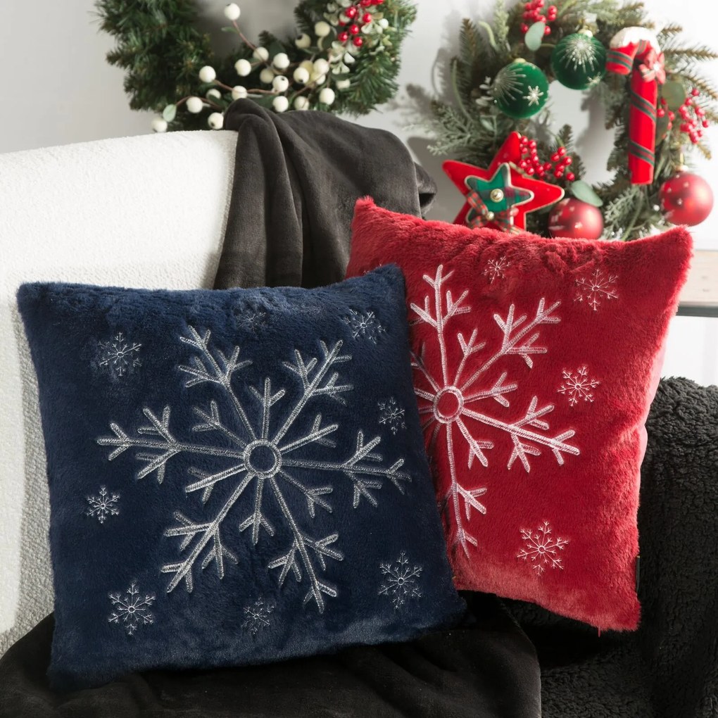 CHLPATÁ VIANOČNÁ DEKORAČNÁ OBLIEČKA NA VANKÚŠ SNOWFLAKE1 45X45 VZOROVANÁ