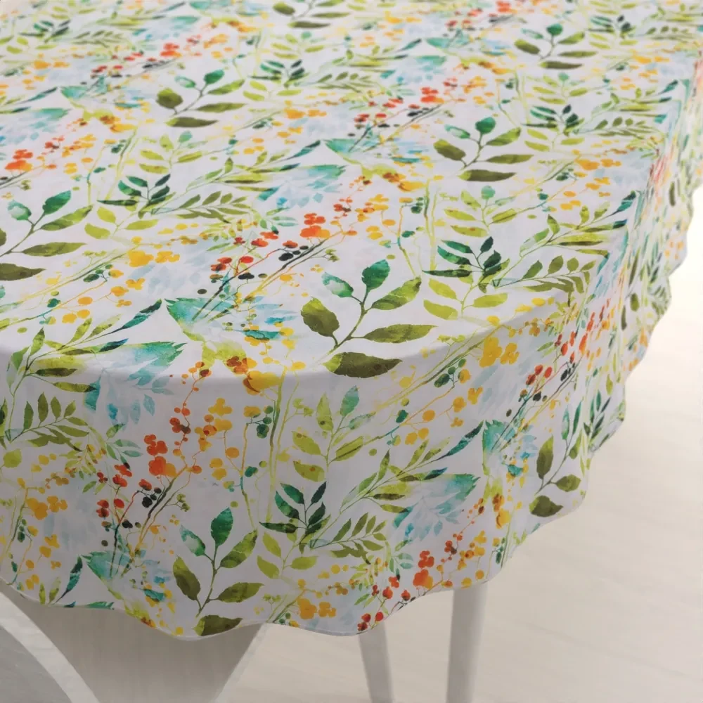 Biante Dekoračný oválny obrus PML-066 Zelené popínavé lístky na bielom 140x220 cm