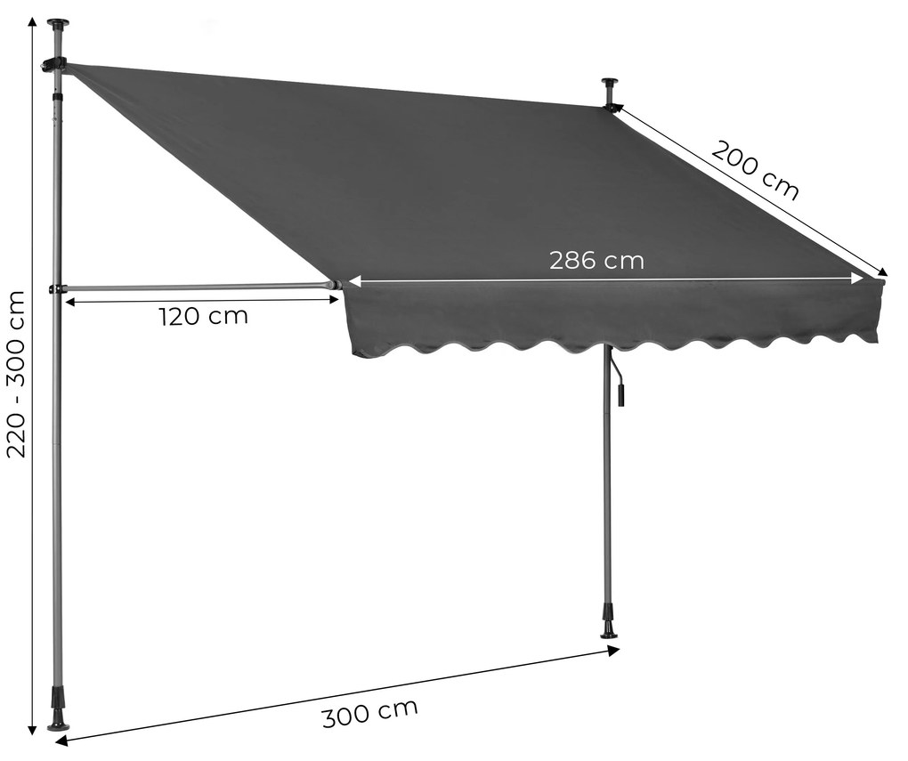 MultiGarden Balkónová slnečná clona 300x120 cm výškovo nastaviteľná, sivá - MultiGarden