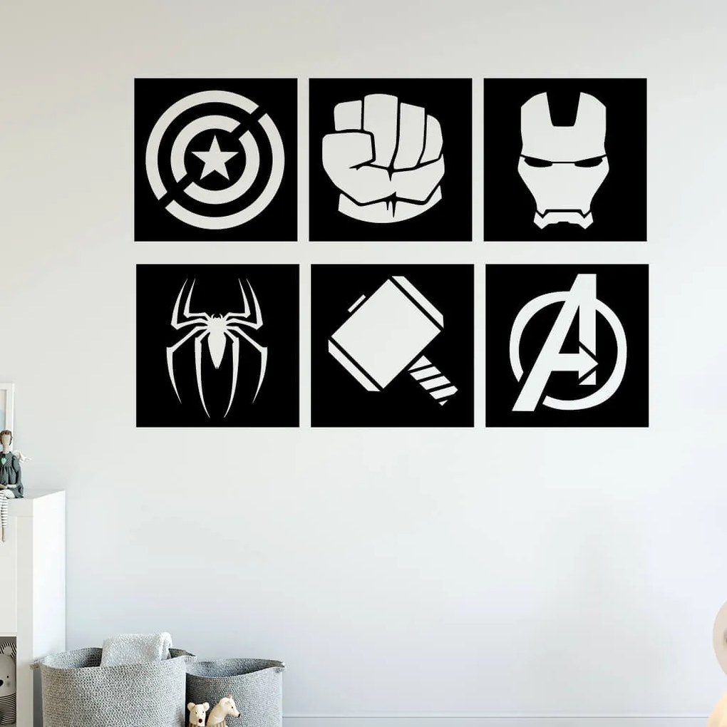Veselá Stena Samolepka Znaky Avengers sada Farba: žlutá, Veľkosť: 80 x 54 cm