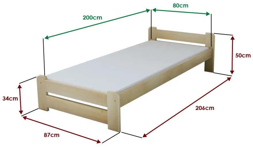 Posteľ Emily 80 x 200 cm, borovica Rošt: Bez roštu, Matrac: Matrac DELUXE 10 cm