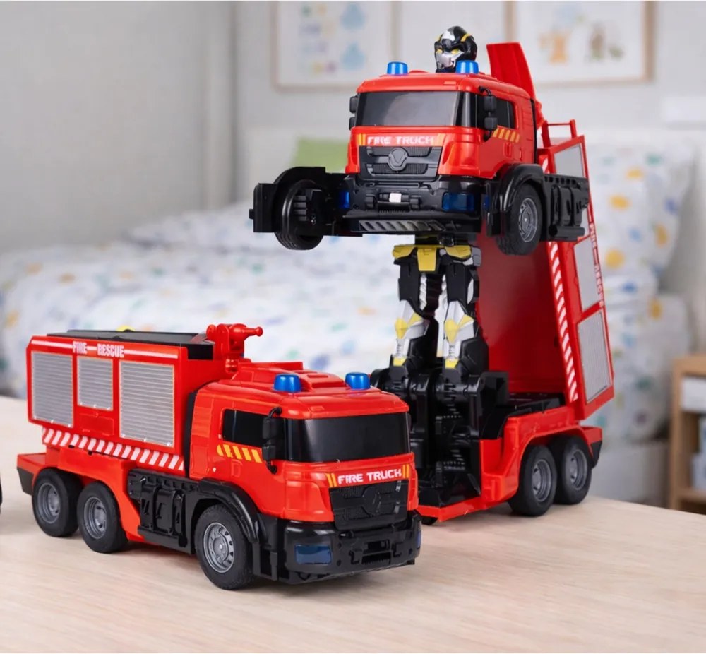 LEAN Toys Hasičský robot auto 2v1 na diaľkové ovládanie RC – svetlá, zvuky, voda