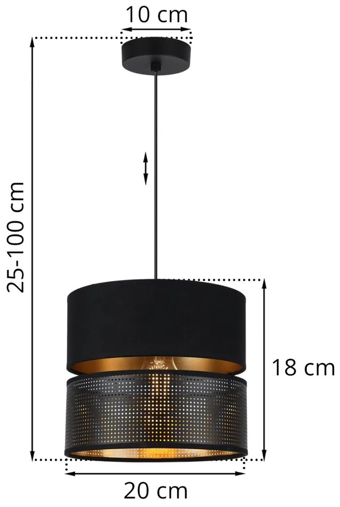 Závesné svietidlo Asti, 1x PVC/čierne textilné tienidlo, (fi 20cm), g, b