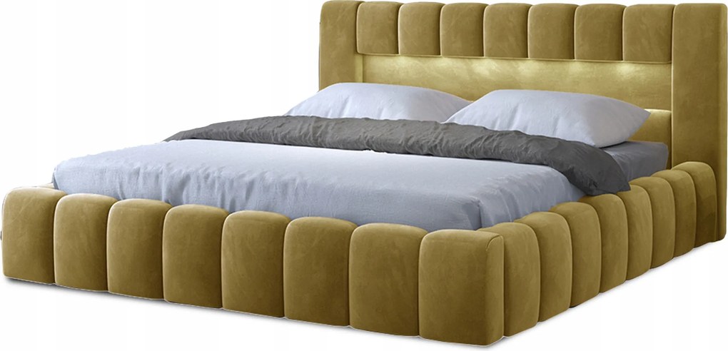 Manželská posteľ 160 cm Luxa (horčičová) (s roštom, úl priest. a Led)