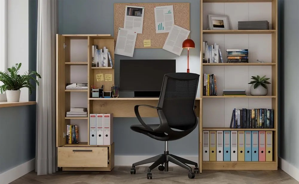 Písací stôl so vstavanou skriňou a policami COSMO dub artisan