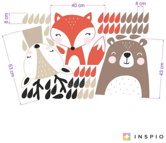 Medveď, líška a srnka - detské samolepky na stenu