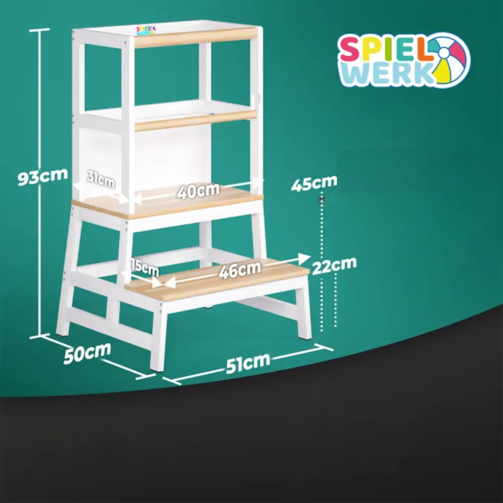 Učiaca veža PLAY borovica, 93x51x50cm, biela/prírodná hnedá Spielwerk