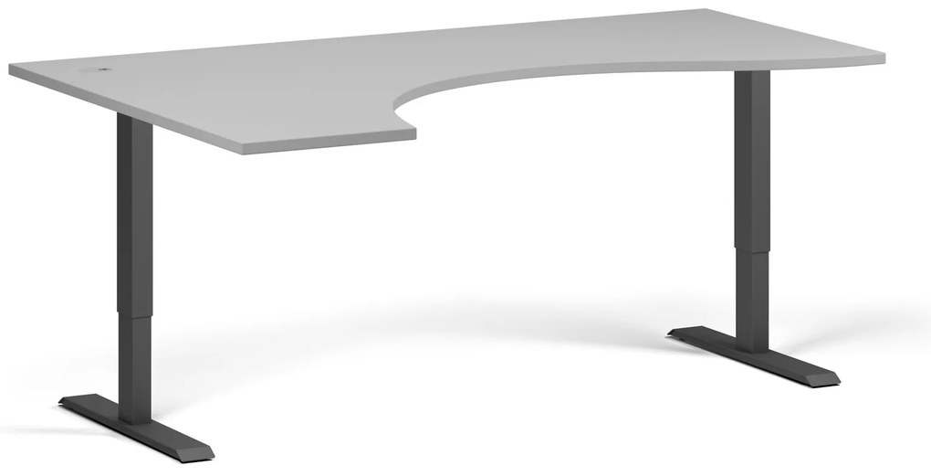 Ergonomický výškovo nastaviteľný stôl, 180x120 cm, 2 motory, L/P, čierna podnož, sivá
