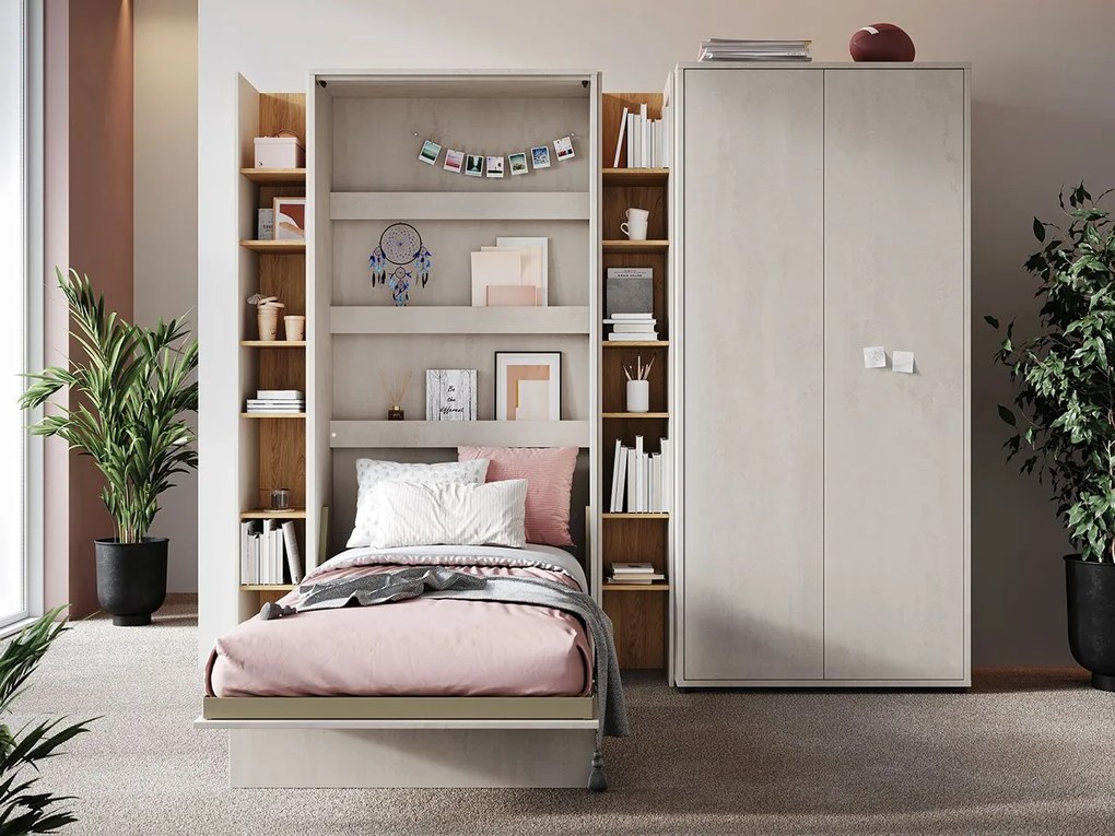 Sklápacia posteľ Concept Junior - vertikálna, Farby: Silk Flou, Osvetlenie: osvetlenie LED, Rozmer postele: 120x200