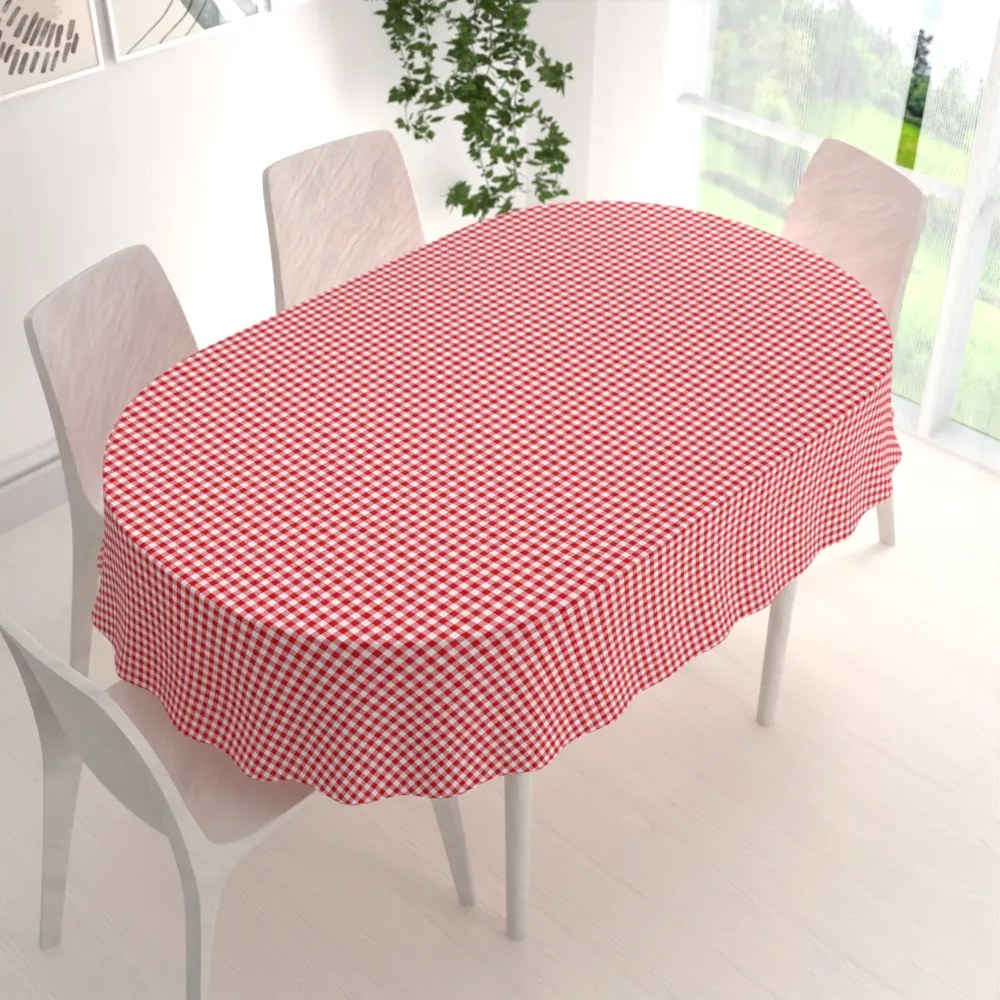 Biante Bavlnený oválny obrus Sandra SA-056 Červeno-biele kocky 100x140 cm