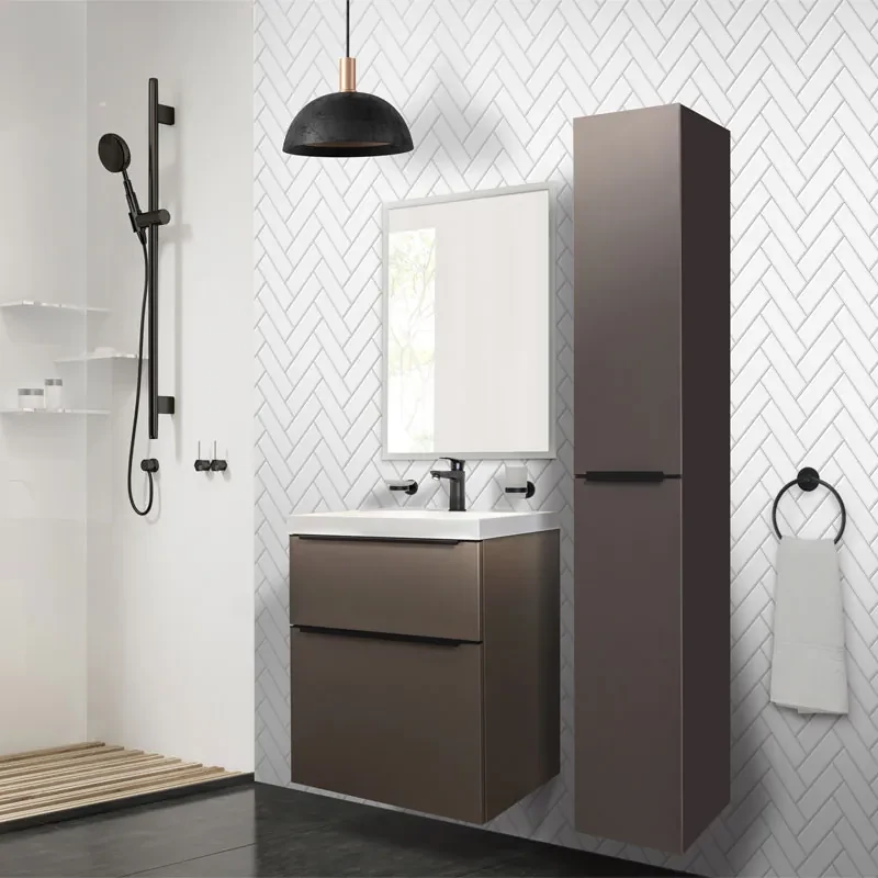 Mereo, Mereo Mailo, kúpeľňová skrinka 121 cm, čierne madlo, Multidecor, Šedá supermat, MER-CN593SBSEDA