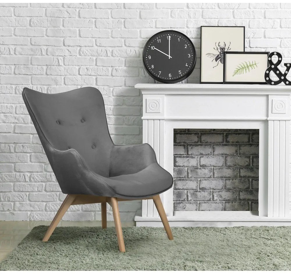 Sivé zamatové kreslo Niko – Ropez