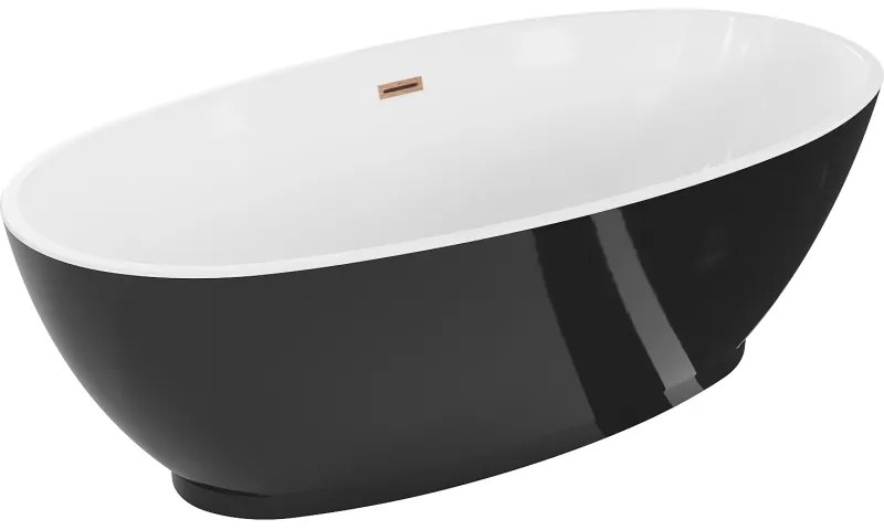 Mexen Bilbao, voľne stojaca vaňa 180 x 90 cm, biela-čierna, medený prepad, 51311809075-65