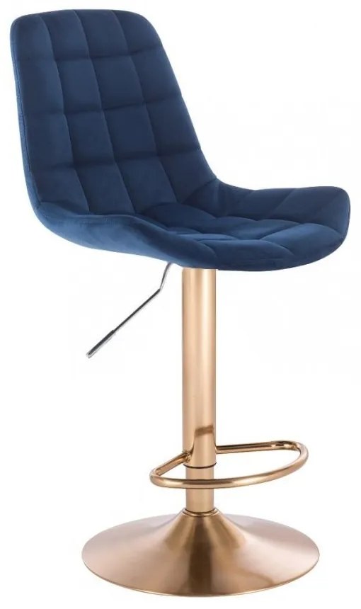 LuxuryForm Barová stolička PARIS VELUR na zlatom tanieri - modrá
