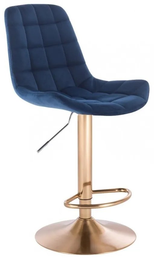 LuxuryForm DESIGN Barová stolička PARIS VELUR na zlatom tanieri - modrá