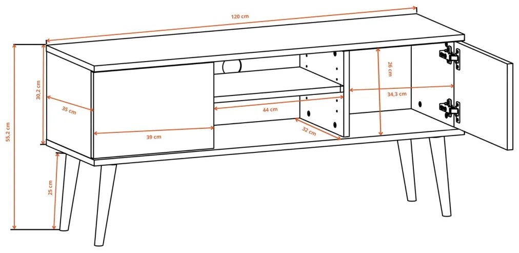 TV stolek TORONTO 120 cm dub artisan/černý