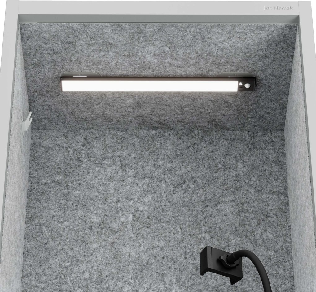 Skriňa so sedadlom a zónou ticha SALLY MentalBox, šedá konštrukcia, šedé sedadlo, 1850 x 600 x 400 mm
