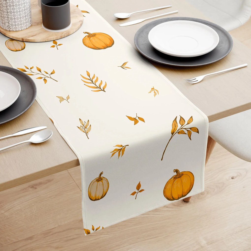 Goldea behúň na stôl 100% bavlnené plátno - jesenné tekvice a lístky 35x160 cm