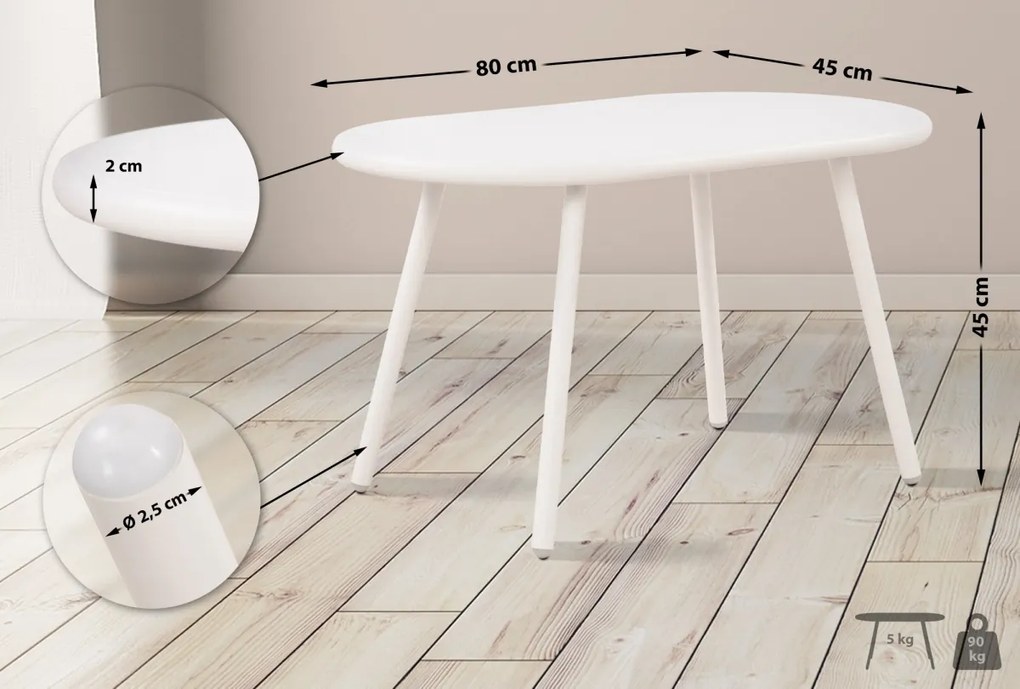 Konferenčný stolík Velva - v45 x 80 x 45 cm - Biela