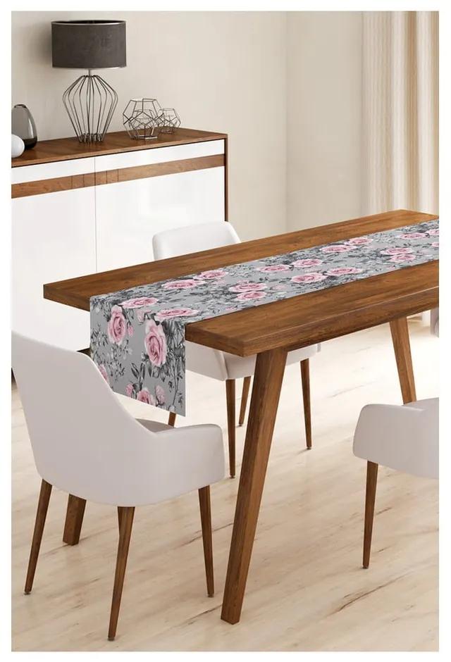 Behúň na stôl z mikrovlákna Minimalist Cushion Covers Grey Roses, 45 x 140 cm