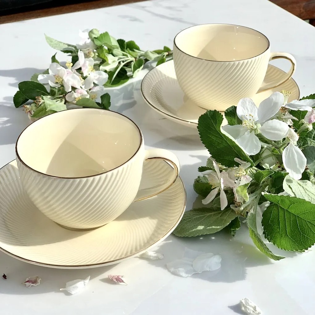 Porcelánová šálka s podšálkou Ecru Ice Cream 220 ml sada 2ks