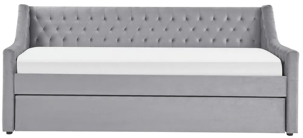 Rozkladacia zamatová posteľ 90 x 200 cm sivá MONTARGIS Beliani