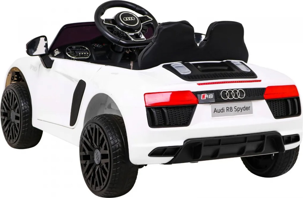 Ramiz Elektrické autíčko Audi R8 pre deti biele + diaľkové ovládanie + EVA + plynulý štart + MP3 LED