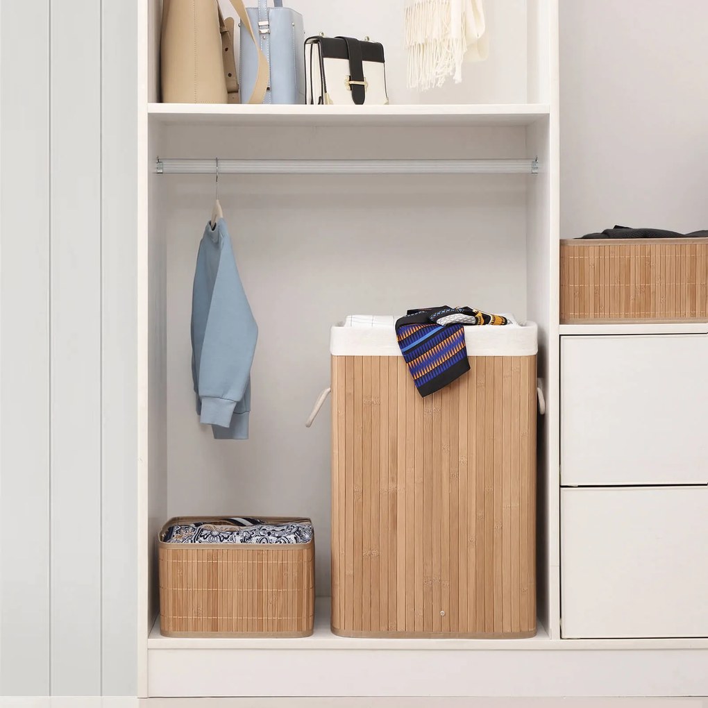 SongmicsHome Bambusový kôš na bielizeň GITA, 72 l, prírodná hnedá