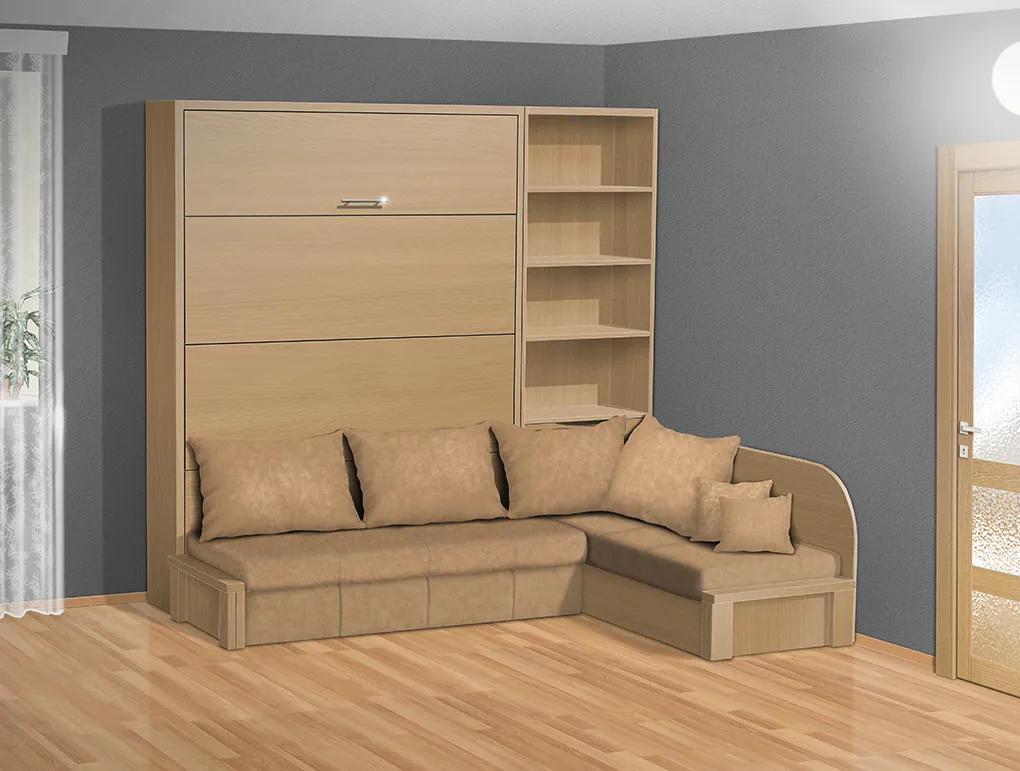 Nabytekmorava Sklápacia posteľ s rohovou pohovkou VS 3075P - 200x160 cm nosnost postele: štandardná nosnosť, farba lamina: buk 381, farba pohovky: nubuk 133 caramel
