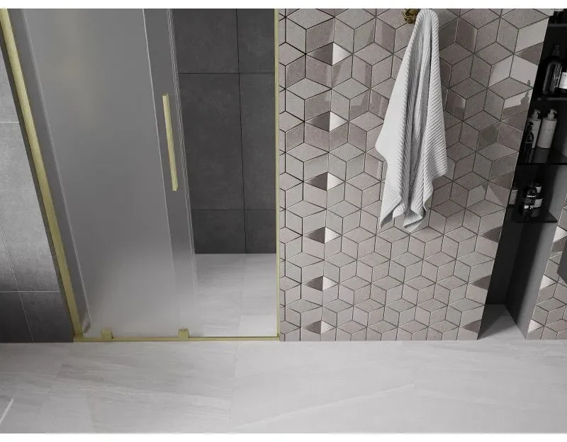 Mexen Velar L, posuvné sprchové dvere do otvoru 90 cm, 8mm sklo námraza, zlatá matná, 871-090-003-31-55