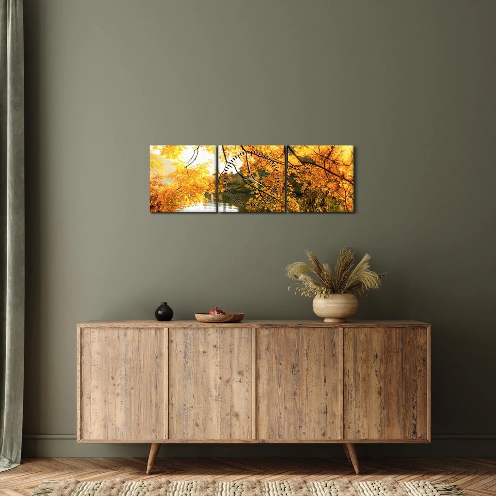 Obraz - Jesenný strom (s hodinami) (90x30 cm)