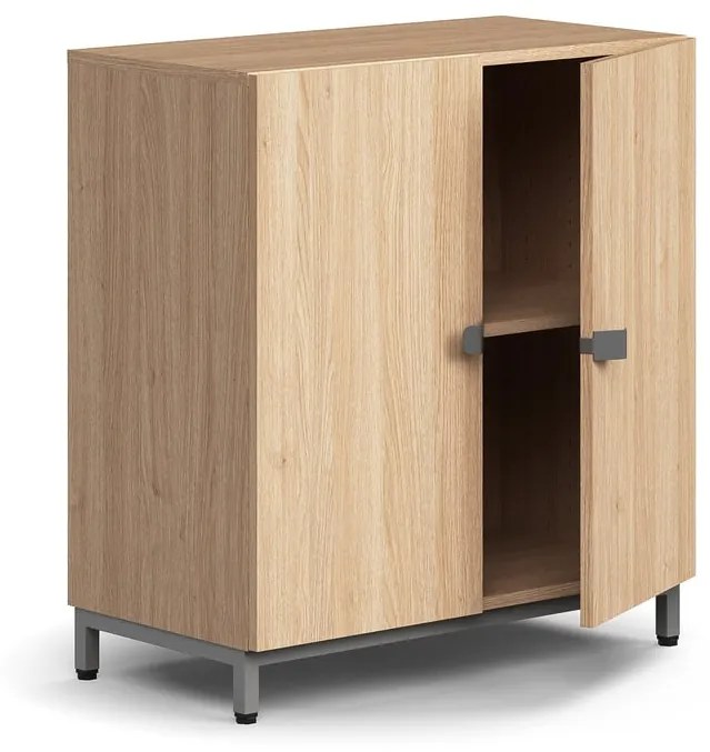 Skriňa QBUS, 1 polica, na nožičkách, s madlom, 868x800x420 mm, strieborná, dub