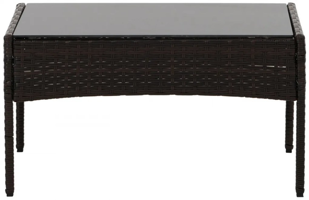 Záhradná súprava 2 kresiel, pohovky a stolíka HWC-N98 - hnedá, vankúš krémová